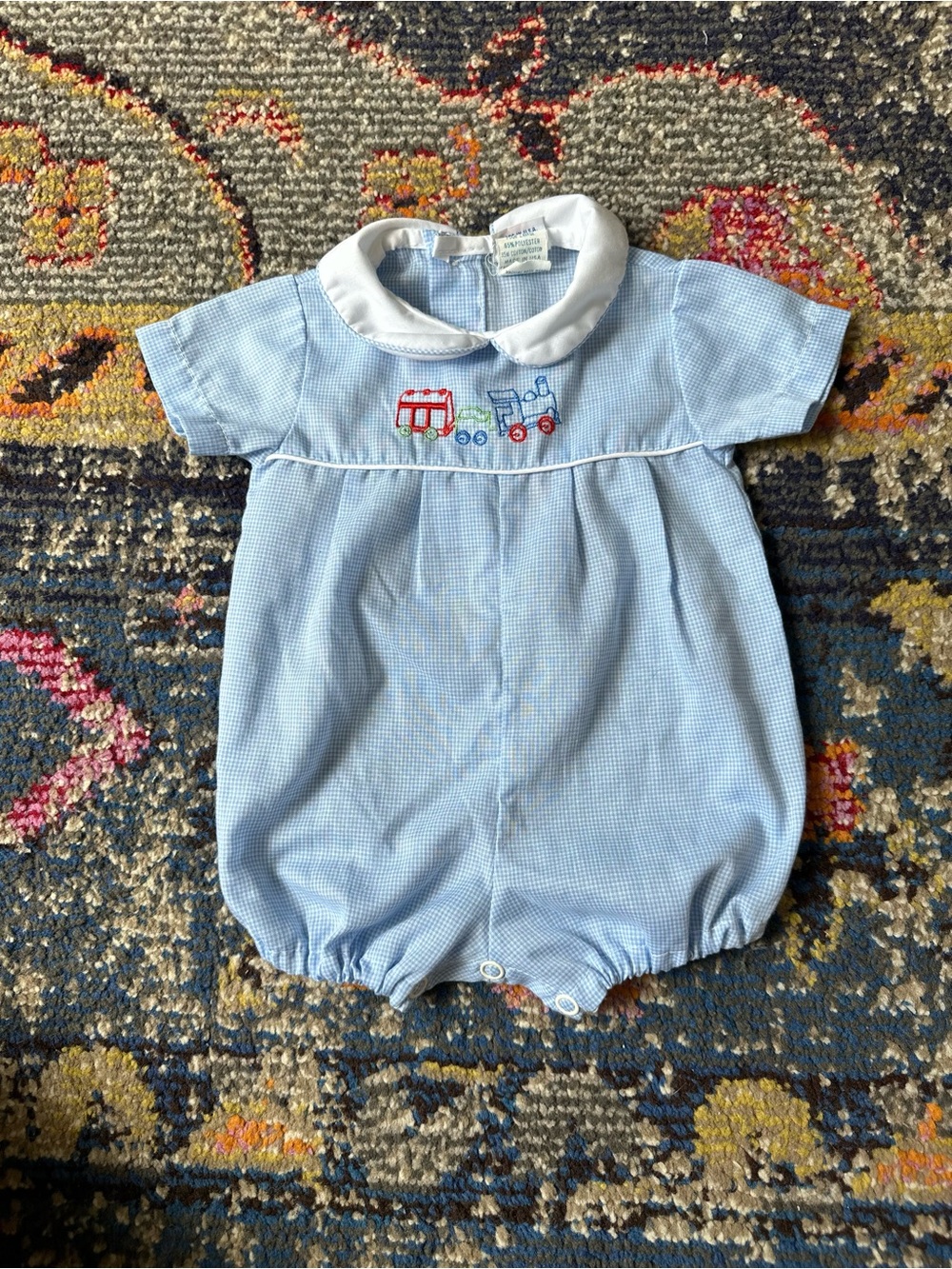 Vintage romper newborn train embroidery
